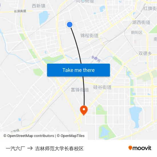 一汽六厂 to 吉林师范大学长春校区 map