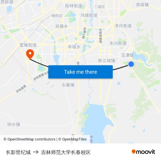 长影世纪城 to 吉林师范大学长春校区 map