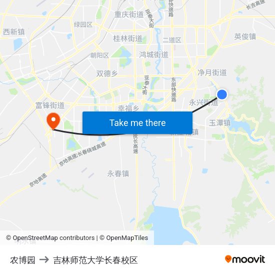 农博园 to 吉林师范大学长春校区 map