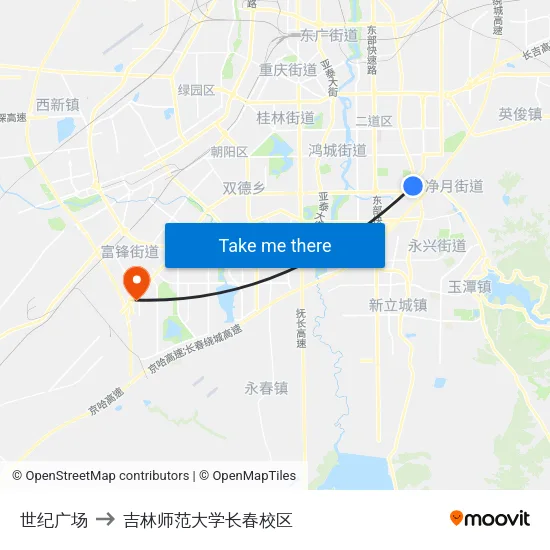 世纪广场 to 吉林师范大学长春校区 map
