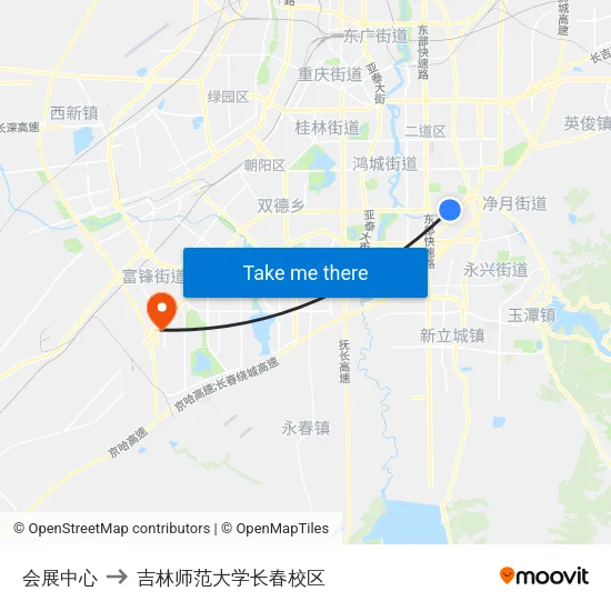 会展中心 to 吉林师范大学长春校区 map