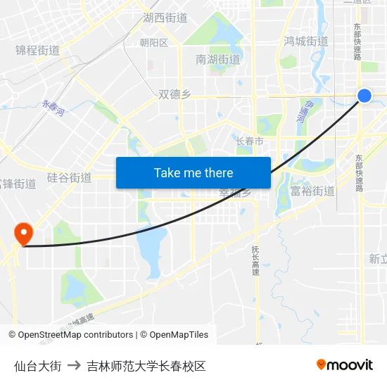 仙台大街 to 吉林师范大学长春校区 map