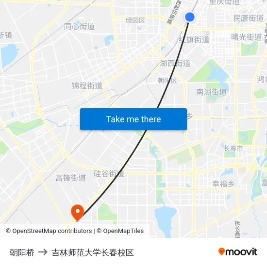 朝阳桥 to 吉林师范大学长春校区 map