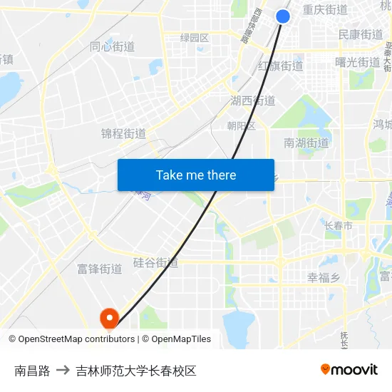 南昌路 to 吉林师范大学长春校区 map
