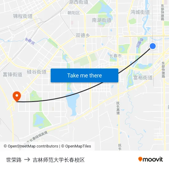 世荣路 to 吉林师范大学长春校区 map