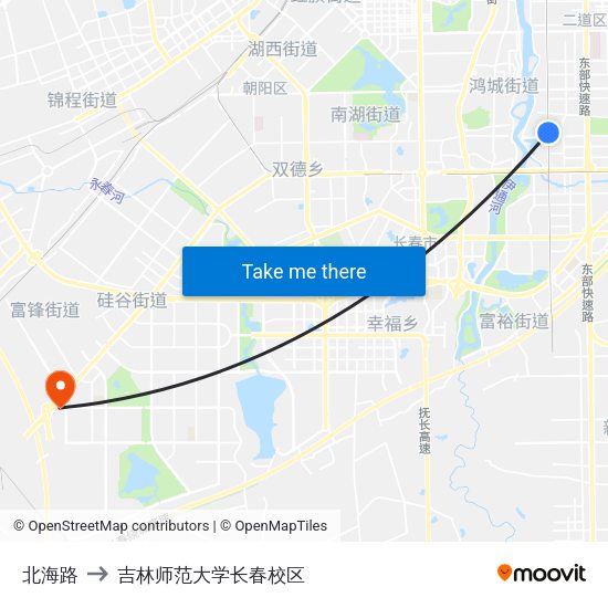北海路 to 吉林师范大学长春校区 map
