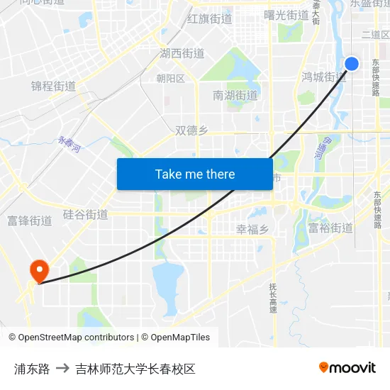 浦东路 to 吉林师范大学长春校区 map