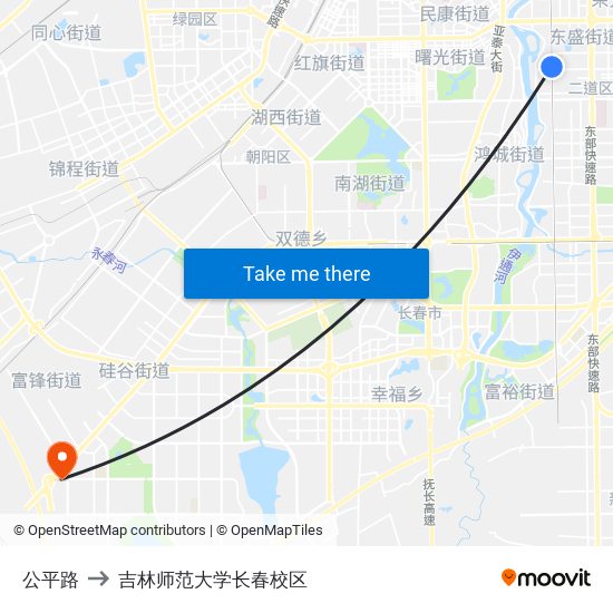 公平路 to 吉林师范大学长春校区 map