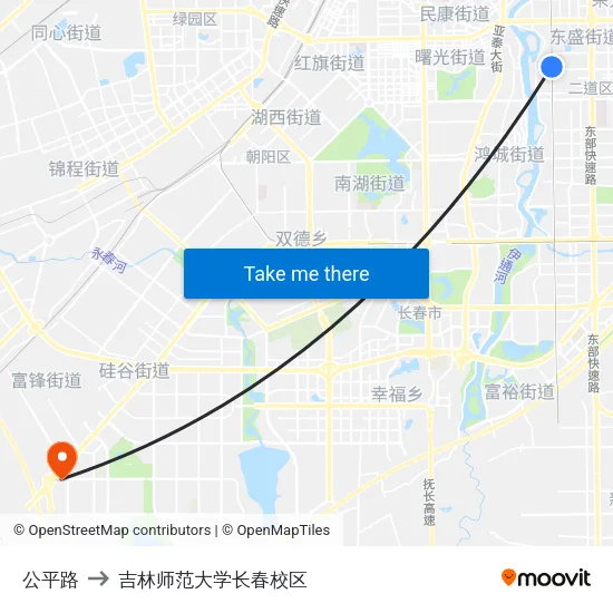 公平路 to 吉林师范大学长春校区 map