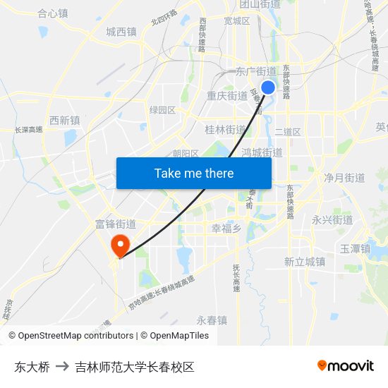 东大桥 to 吉林师范大学长春校区 map
