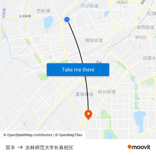 双丰 to 吉林师范大学长春校区 map