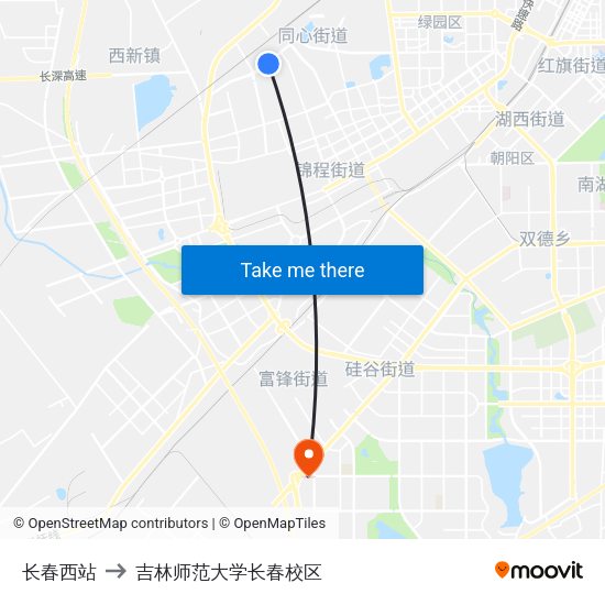 长春西站 to 吉林师范大学长春校区 map