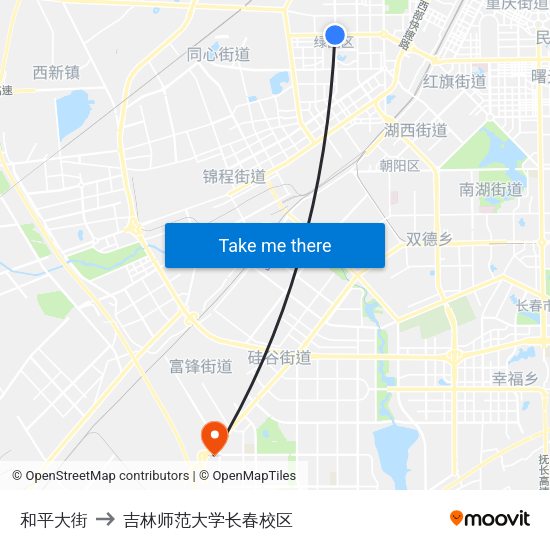 和平大街 to 吉林师范大学长春校区 map