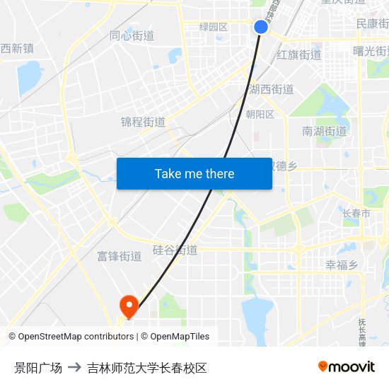 景阳广场 to 吉林师范大学长春校区 map
