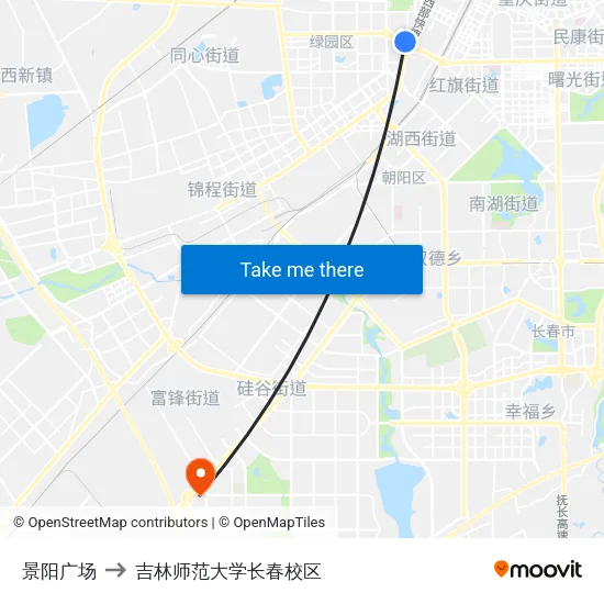 景阳广场 to 吉林师范大学长春校区 map
