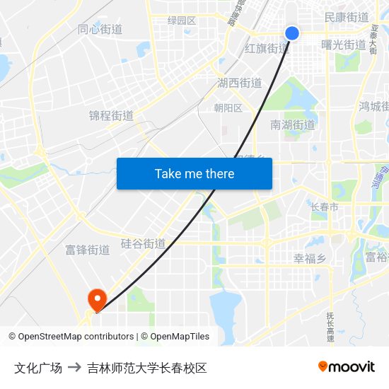 文化广场 to 吉林师范大学长春校区 map