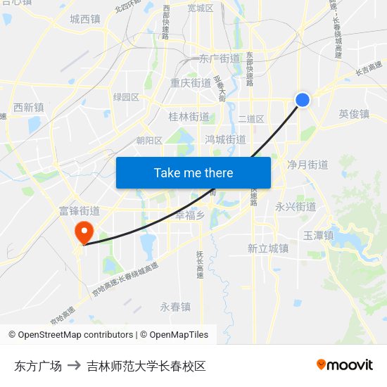东方广场 to 吉林师范大学长春校区 map