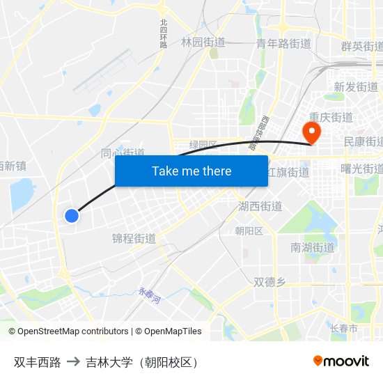 双丰西路 to 吉林大学（朝阳校区） map