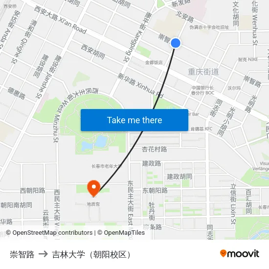 崇智路 to 吉林大学（朝阳校区） map
