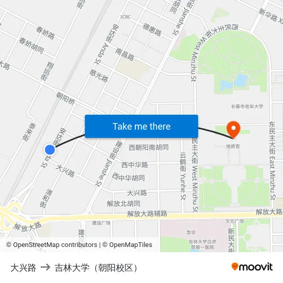 大兴路 to 吉林大学（朝阳校区） map