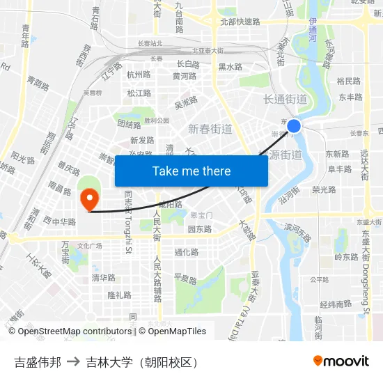 吉盛伟邦 to 吉林大学（朝阳校区） map