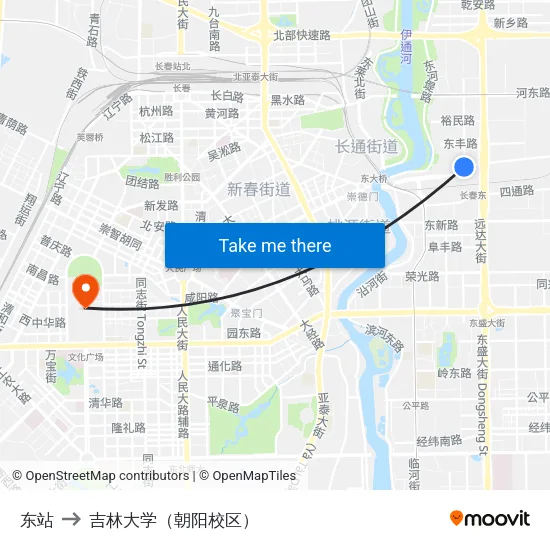 东站 to 吉林大学（朝阳校区） map