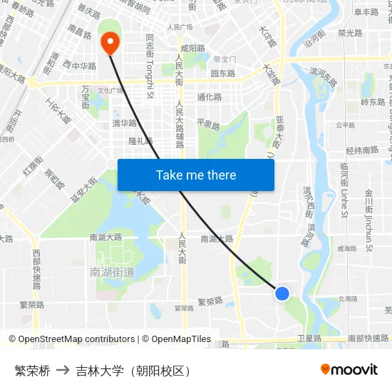 繁荣桥 to 吉林大学（朝阳校区） map