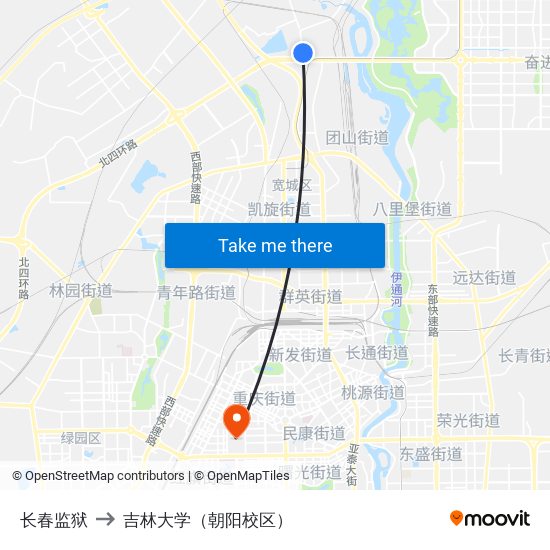 长春监狱 to 吉林大学（朝阳校区） map