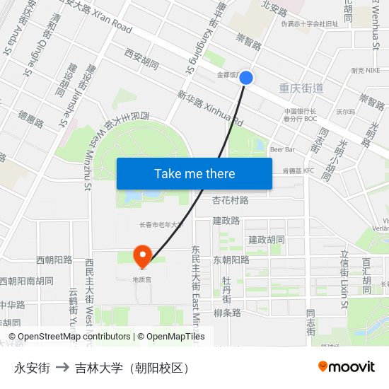永安街 to 吉林大学（朝阳校区） map