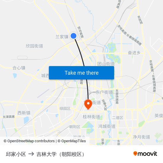 邱家小区 to 吉林大学（朝阳校区） map