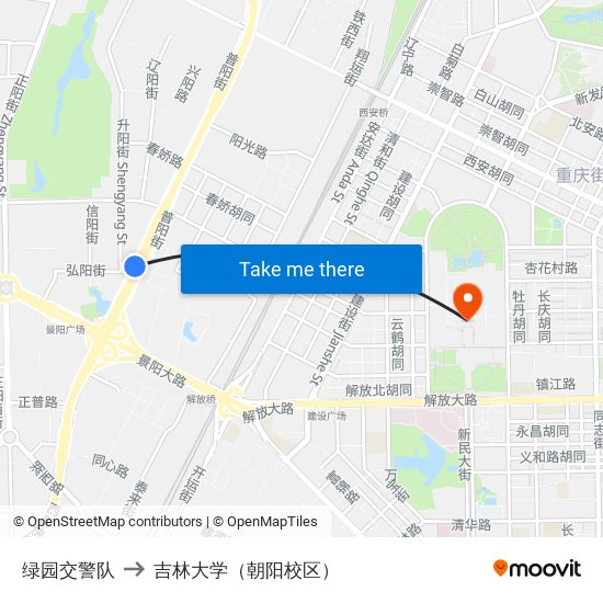 绿园交警队 to 吉林大学（朝阳校区） map