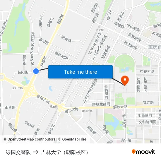 绿园交警队 to 吉林大学（朝阳校区） map