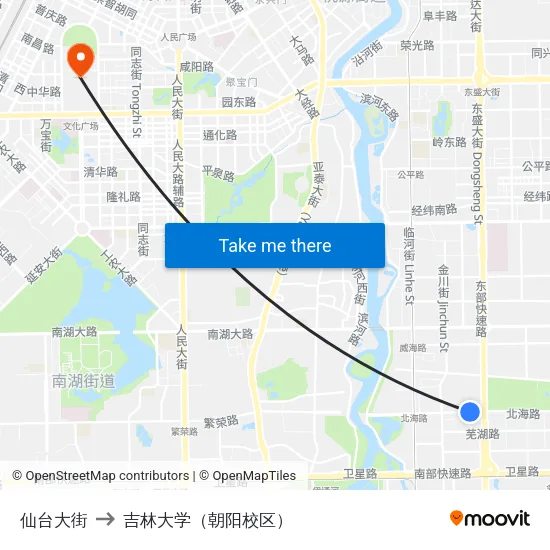 仙台大街 to 吉林大学（朝阳校区） map