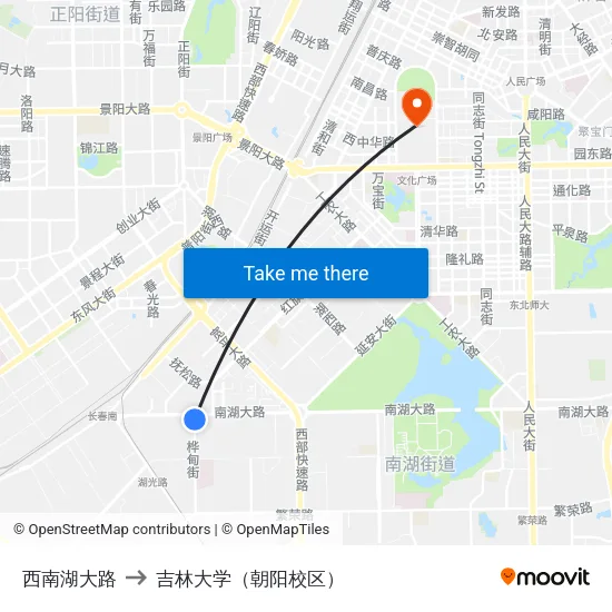 西南湖大路 to 吉林大学（朝阳校区） map
