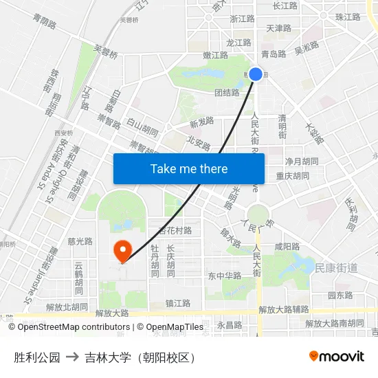 胜利公园 to 吉林大学（朝阳校区） map