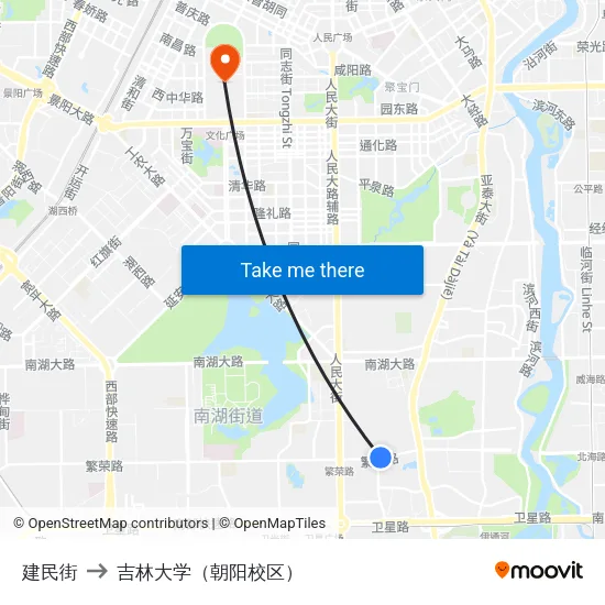 建民街 to 吉林大学（朝阳校区） map