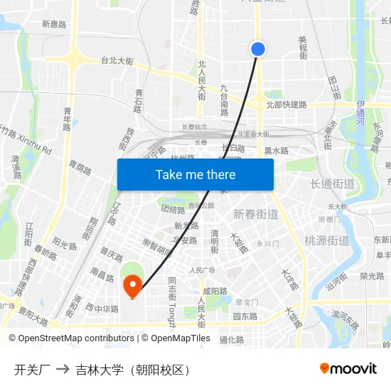 开关厂 to 吉林大学（朝阳校区） map