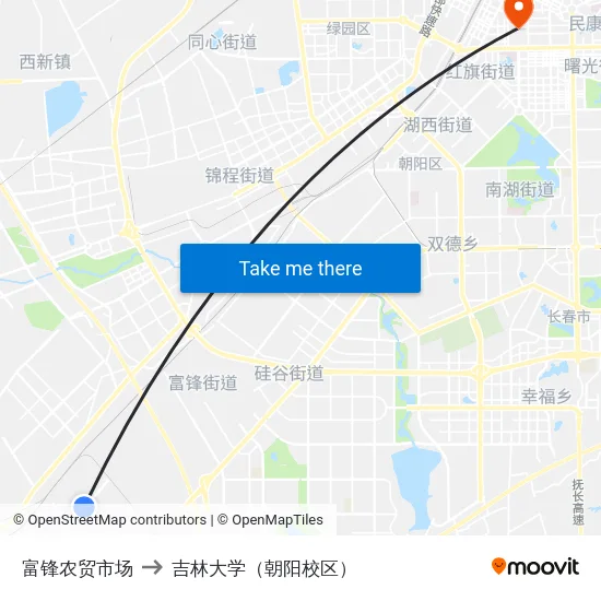 富锋农贸市场 to 吉林大学（朝阳校区） map