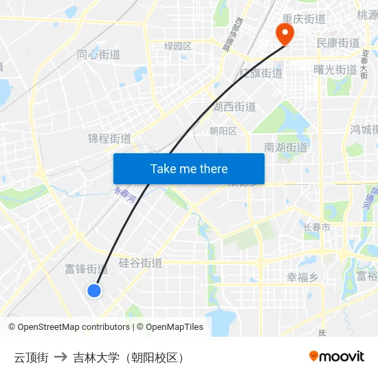 云顶街 to 吉林大学（朝阳校区） map