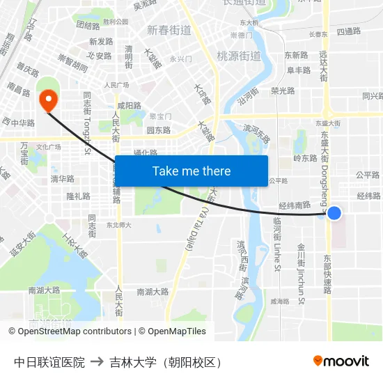 中日联谊医院 to 吉林大学（朝阳校区） map