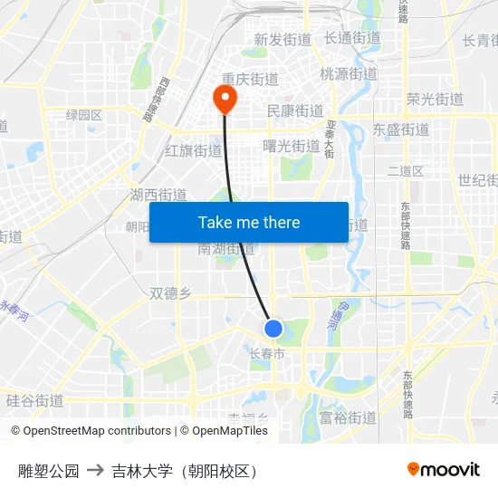 雕塑公园 to 吉林大学（朝阳校区） map