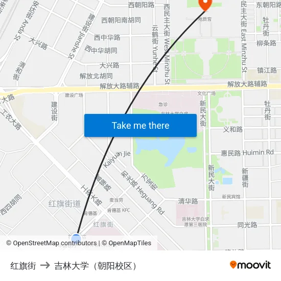 红旗街 to 吉林大学（朝阳校区） map
