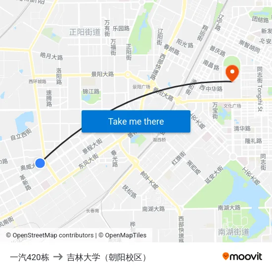 一汽420栋 to 吉林大学（朝阳校区） map