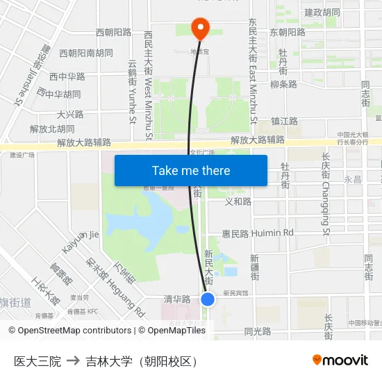 医大三院 to 吉林大学（朝阳校区） map