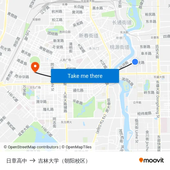 日章高中 to 吉林大学（朝阳校区） map