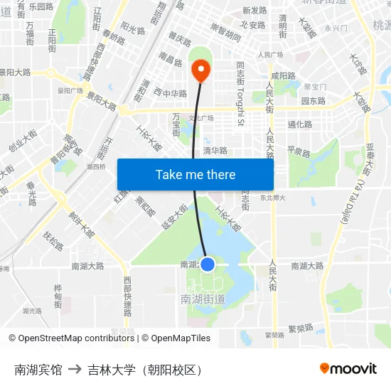 南湖宾馆 to 吉林大学（朝阳校区） map