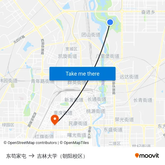 东苟家屯 to 吉林大学（朝阳校区） map