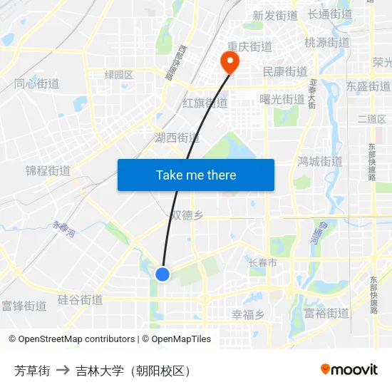 芳草街 to 吉林大学（朝阳校区） map