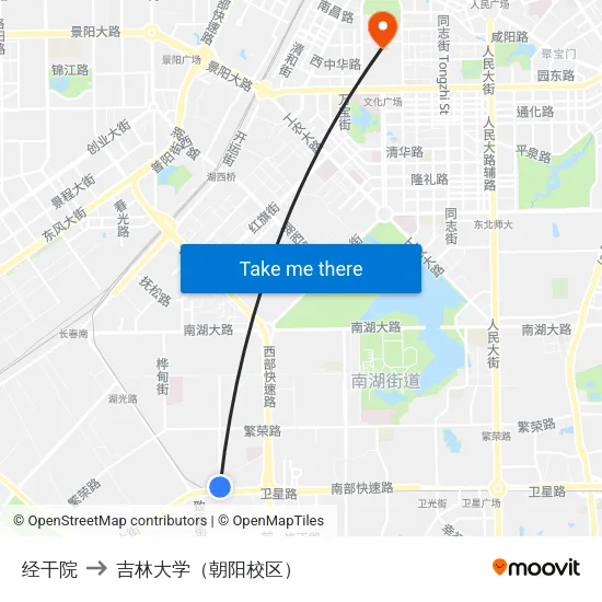经干院 to 吉林大学（朝阳校区） map