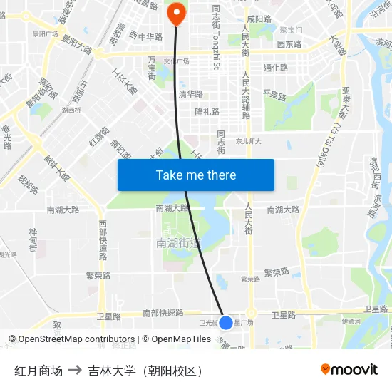 红月商场 to 吉林大学（朝阳校区） map